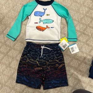NWT Little Me - boy rash guard and swim trunks size 24 months , Whaley cute set!